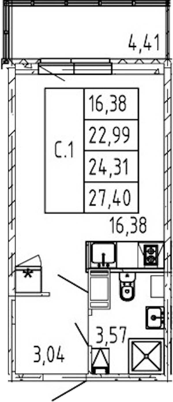 Квартира студия 22.99 м², 12/12 эт., ЖК «Полис ЛАВрики»